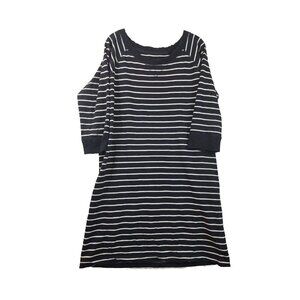Jones New York Womens L Black & White Striped Round Neck Long Sleeve Dress